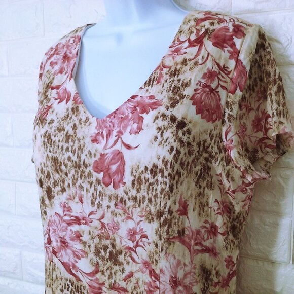 Ronni Nicole Ouida Floral Maxi Shift Dress -16 Ruffle Cap SSL Vneck Animal Pink - Picture 4 of 12